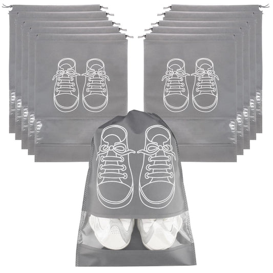 Ynaize 10PCS Travel Shoe Bags with Rope Large Shoes Storage Organizers Pouch for Men and Women Clear Drawstring Bags, Grey, Stylish Pattern
