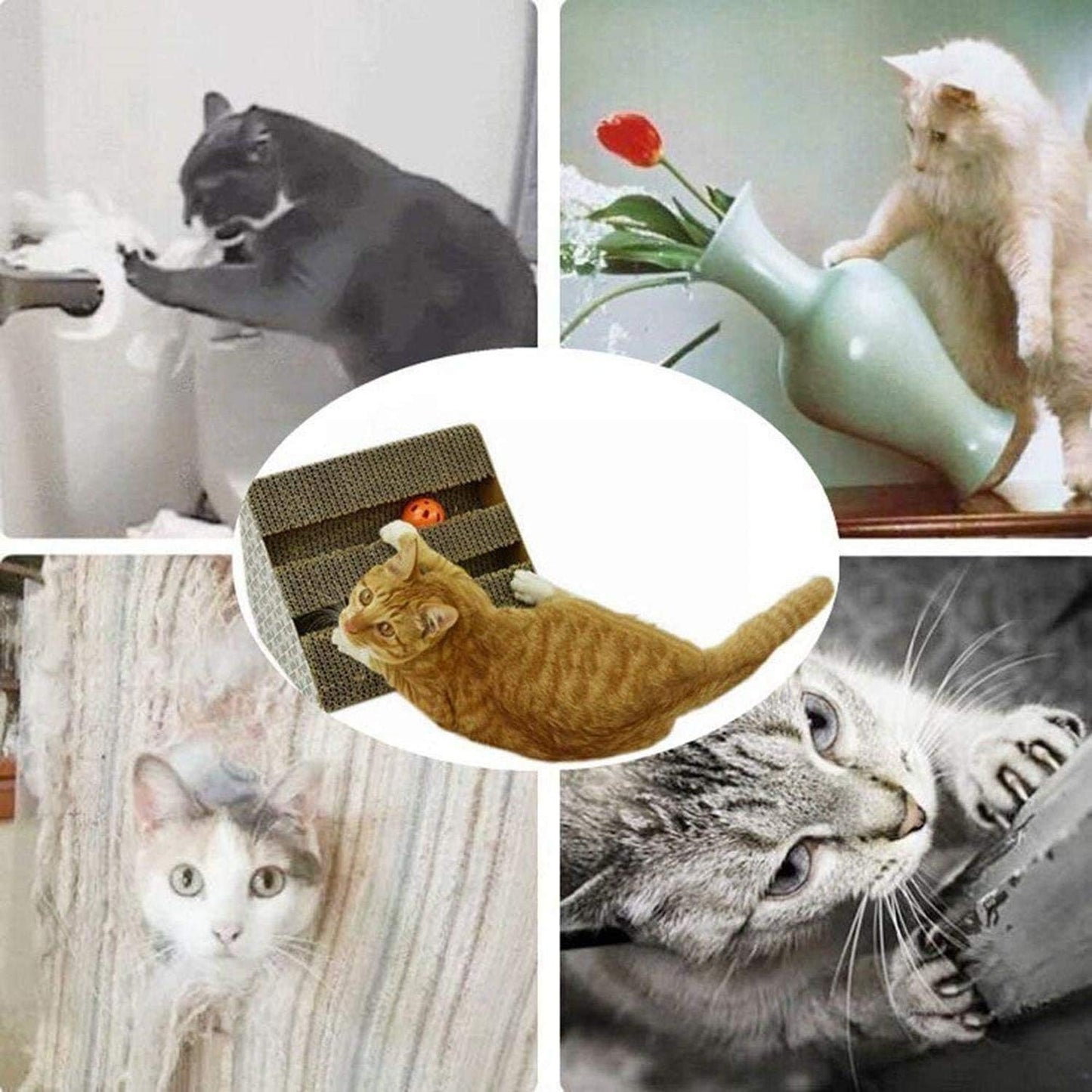 YYH Funny Corrugated Paper Pet Cat Scratch Board Toy Kitten Claw Scratching Pad Mat Scratcher Cats Training Tools With Two Bells