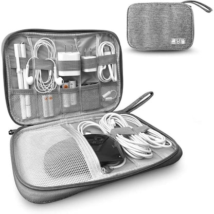 Fabric Rectangle Divided Cable Accessories Organizer Bag With Many Slots And Strong Handle For Personal Supplies Organization - Grey