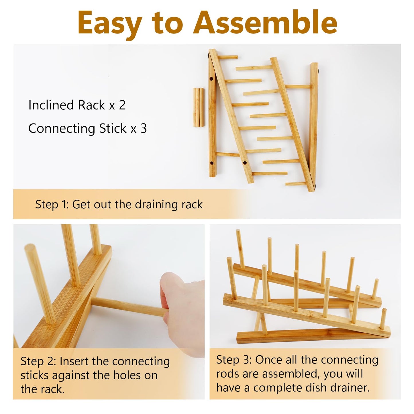 WATUNID Pack of 2 Wooden Plate Stands, 5 Slots Bamboo Plate Holder, Kitchen Wood Draining Board Plate Stand, Dish Drainer Kitchen Cabinet Organiser for Storage, CD Tableware, Book, Wine Glass