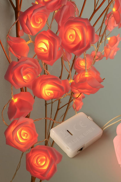 فرع ورد بينك مضيء (عدد20 لمبه LED) ببطارية – طول 3 متر – إضاءة ورم دافئة – ورد بينك – مناسب للديكور والحفلات وغرف النوم