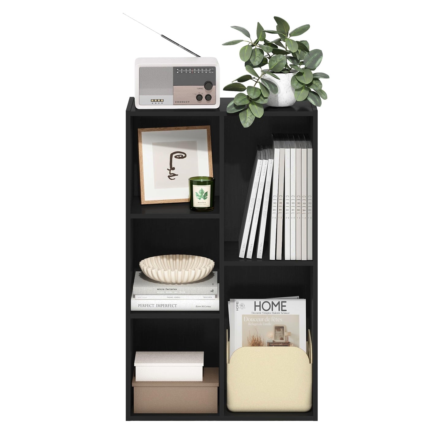 5-Tier Narrow Vertical Wall Unit, Tall Column Floating Storage Organizer and Utility Shelf for Bedroom or Living Room, Space-Saving Design in a White Laminate Finish