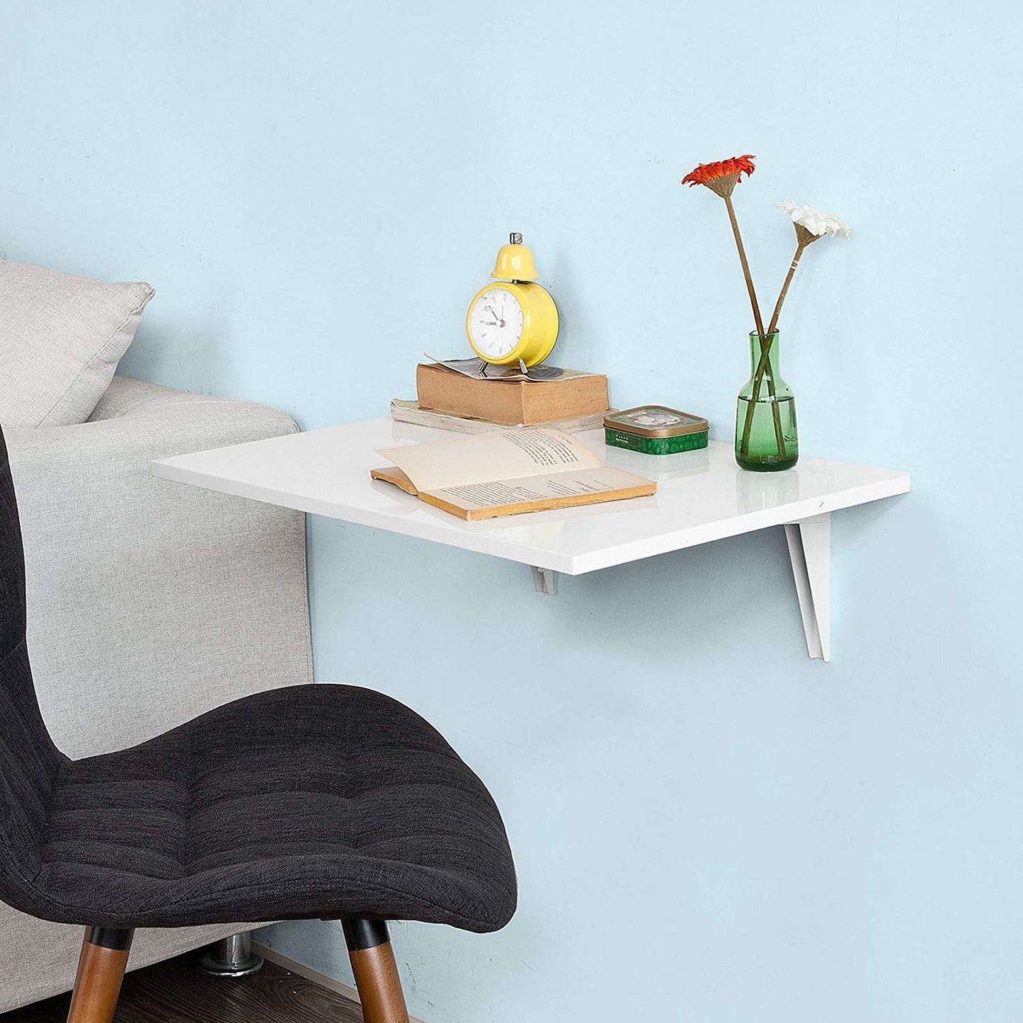 WalLMounted Folding Desk, L90 x W50 cm Space-Saving Fold-Down Table and Workstation, Modern and Minimalist Design, White Finish, IdeaLfor SmalLRooms