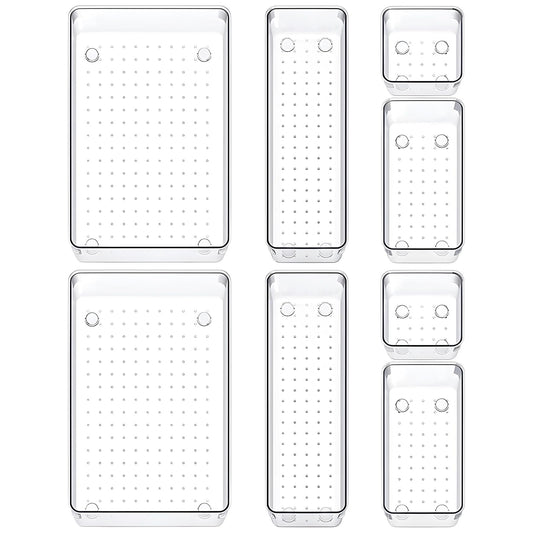 FYY Clear Plastic Drawer Organizers Set, 8 Pcs Desk Drawer Organizer Trays for Home,Bedroom,Kitchen,Bathroom,Office,Makeup Drawer Organizer-Clear