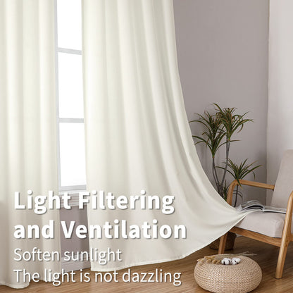 INtex CURTAINS Natural Linen Curtains -Semi Transparent Sheer -Soft And Durable Fabric -For Living Rooms And Bedroom Steel Grommets -Two Pieces 145W x 180L CM Light Grey