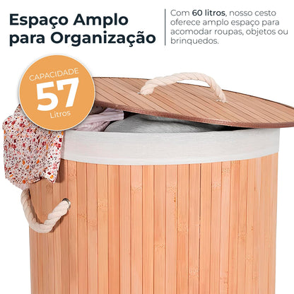 Bamboo Laundry Hamper 57L / 60L / 104L Round Rectangular Double Bathroom Laundry With Lid Black Bamboo Laundry Hamper Large Rectangular Clothes Basket Lined With Handles (Natural Bamboo, 57)