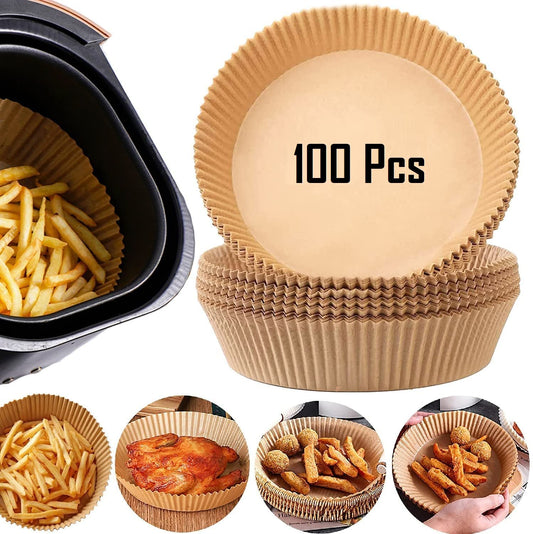 Air Fryer Disposable Paper Liner Large Size 7.9 inch (100Pcs) Air Fryer Parchment Paper 50pcs Non-Stick Air Fryer Liners Baking Paper Oil-proof, Water-proof for Baking Roasting Microwave Cooking
