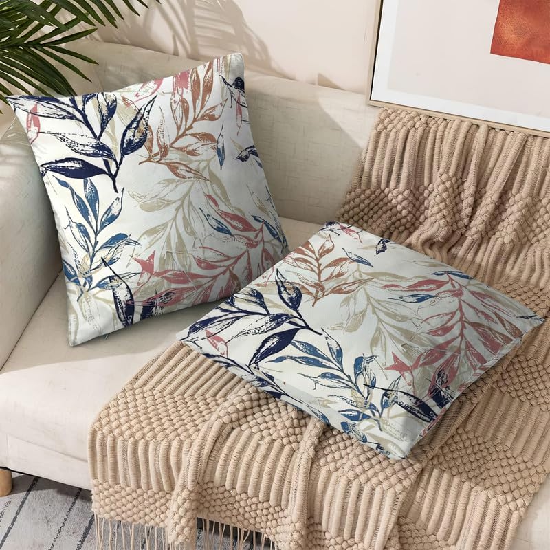 INtex CURTAINS HOUSE Printed Linen Velvet Cushion Covers, Throw Pillow Covers, Leaves Pattern Decorative Pillow Covers, Set of 2 Pieces Cafe x Brown 30W x 30L CM