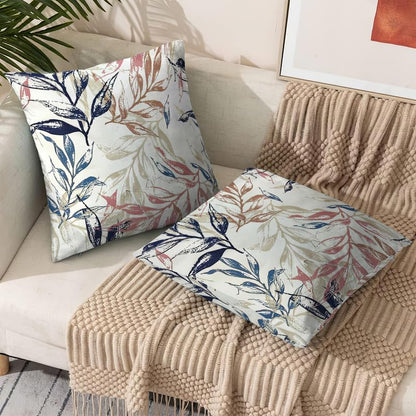 INtex CURTAINS HOUSE Printed Linen Velvet Cushion Covers, Throw Pillow Covers, Leaves Pattern Decorative Pillow Covers, Set of 2 Pieces Cafe x Brown 30W x 30L CM