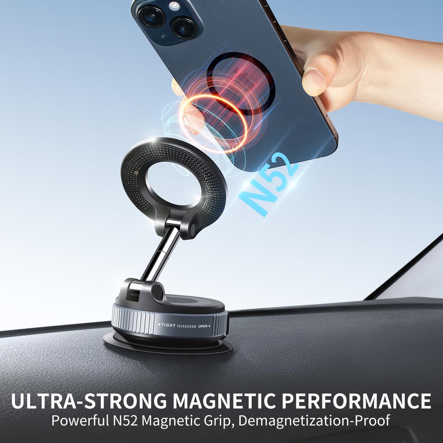 GALUNDGE 2025 Upgraded Vacuum Suction Cup Magnetic Phone Holder Stand for Magsafe, Adjustable Swivel Lock for Car/Gym/Mirror/Kitchen/Smooth Surface