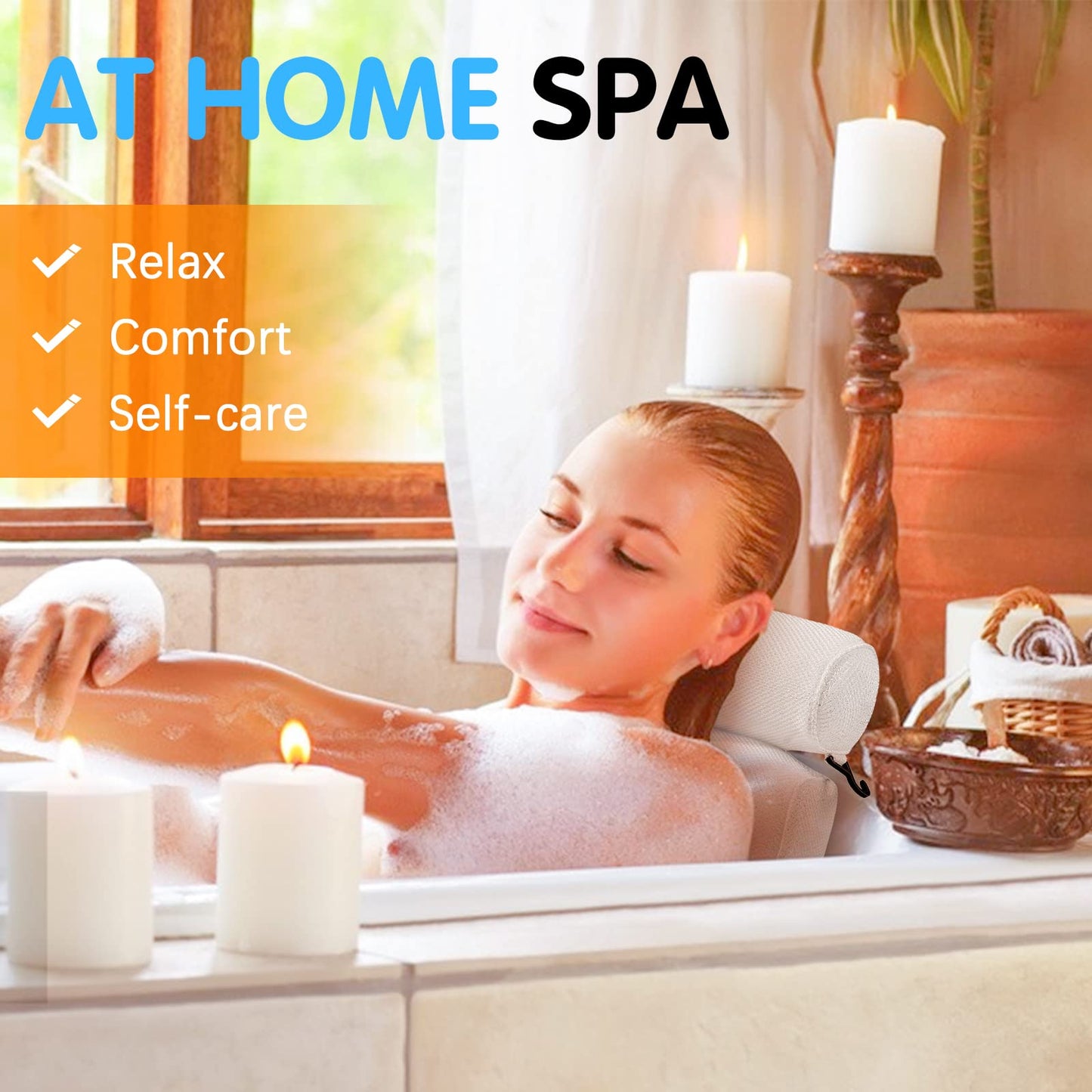 COALA HOLA Bath Pillow Bathtub Spa Pillow, Non-Slip 6 Large Suction Cups, Extra Thick Bath Pillow for Head, Neck, Back and Shoulder Support, Fits All Bathtub, Hot Tub-White