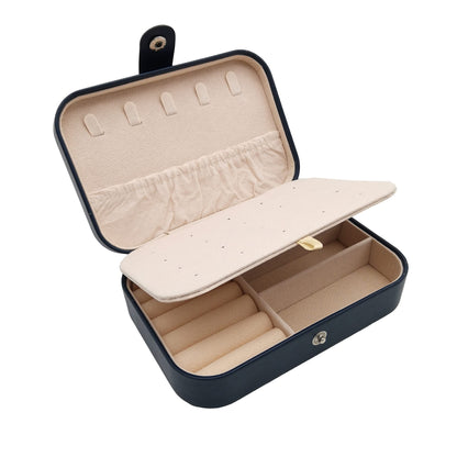 Small jewelry box for women girls, PU leather Travel Jewelry Organizer Case, Portable Jewellary Storage Holding Display for Ring Earrings Necklace Bracelet Watch Men Kids Gift (blue)