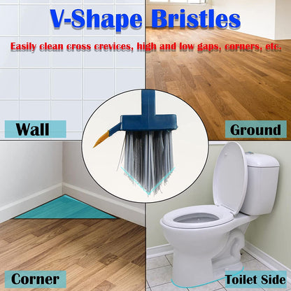 Epsilon Bathroom Cleaning Brush with Long Handle 120° Adjustable Tiles Floor Cleaner V Shaped Bristle with Wiper for Wall Bathroom Kitchen Accessories Items Cleaning Supplies (CB1)