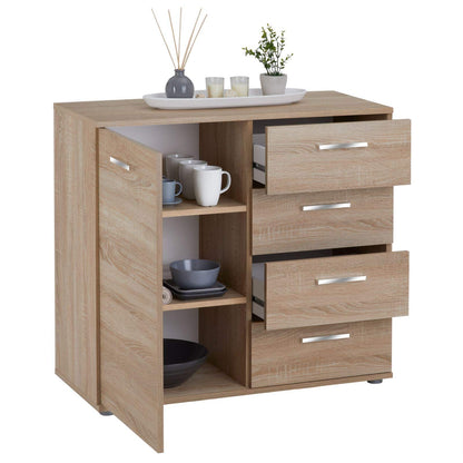Chest of Drawers Sideboard in Sonoma Oak, Highboard with 1 Door and 4 Drawers, Versatile Storage Cabinet for Living Room or Hallway, Modern Wood Furniture