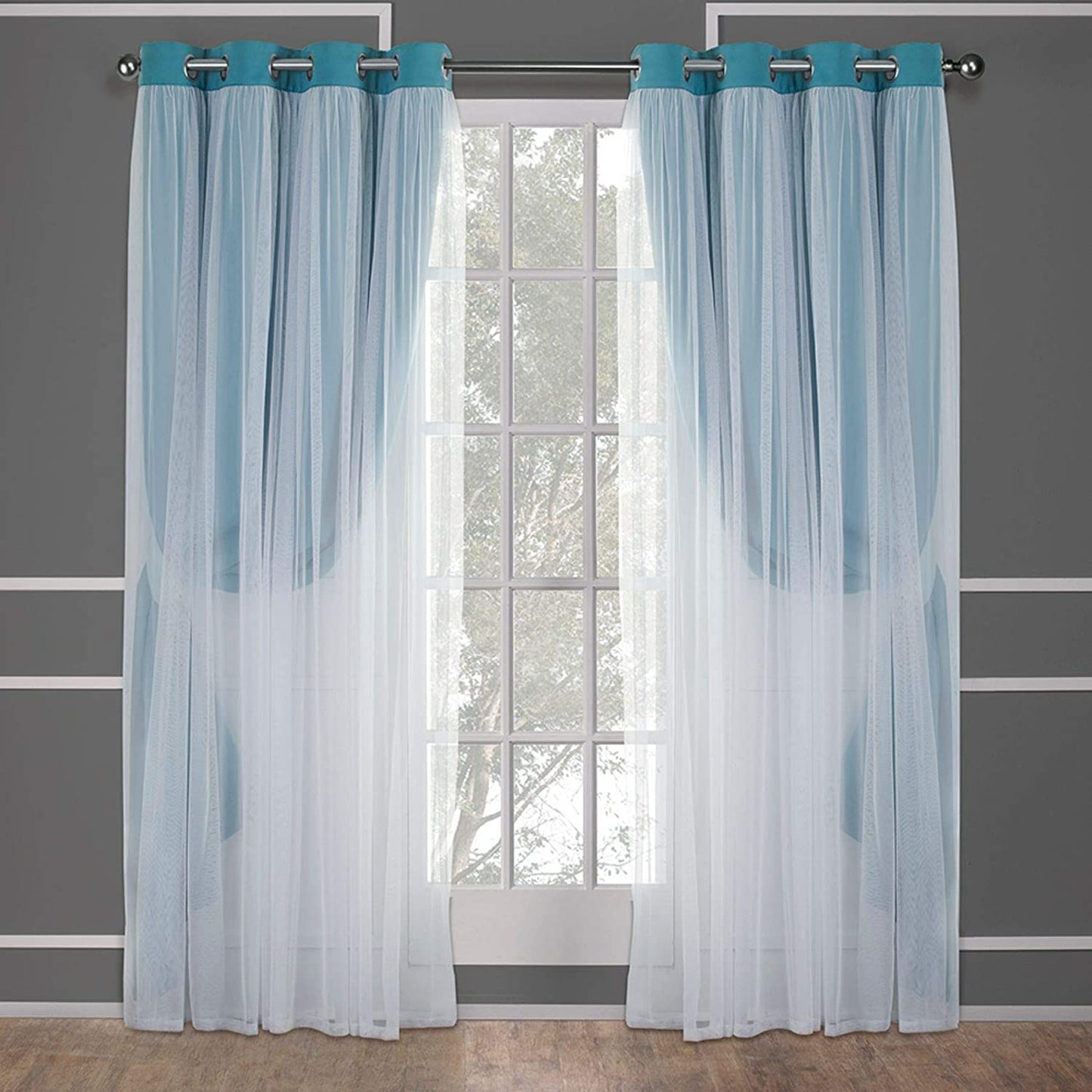 INtex CURTAINS HOUSE Sheer Voile Curtain Panel with Blackout Lining and Steel Grommets Light Filtering Room Darkening 1 Piece for Living Room or Bedroom (150W x 265L CM, Navy)
