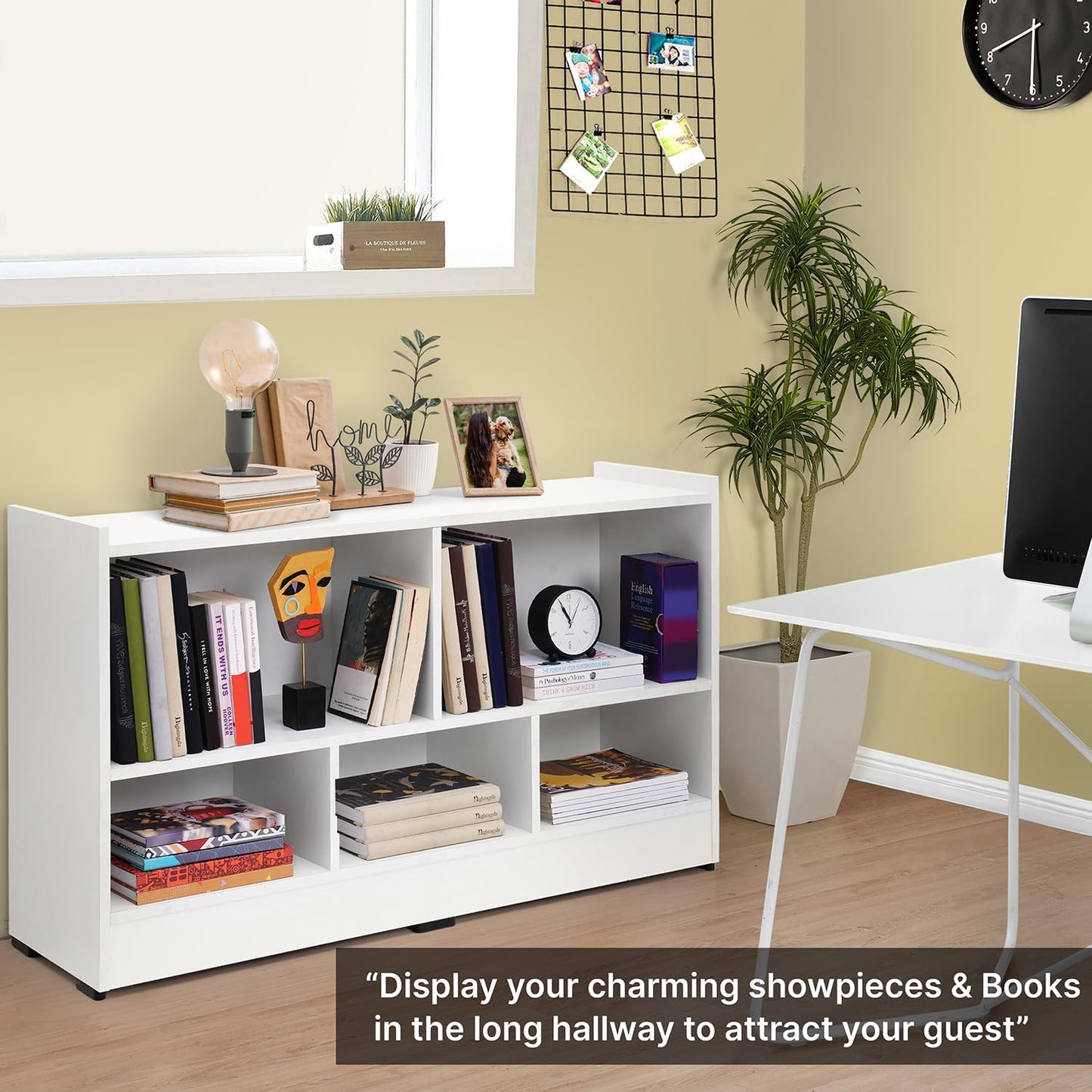 5-Compartment Engineered Wood Book Shelf, a DIY Slim Open Display Rack for Home Library or Office, L110 x H62.5 cm, in a versatile White finish