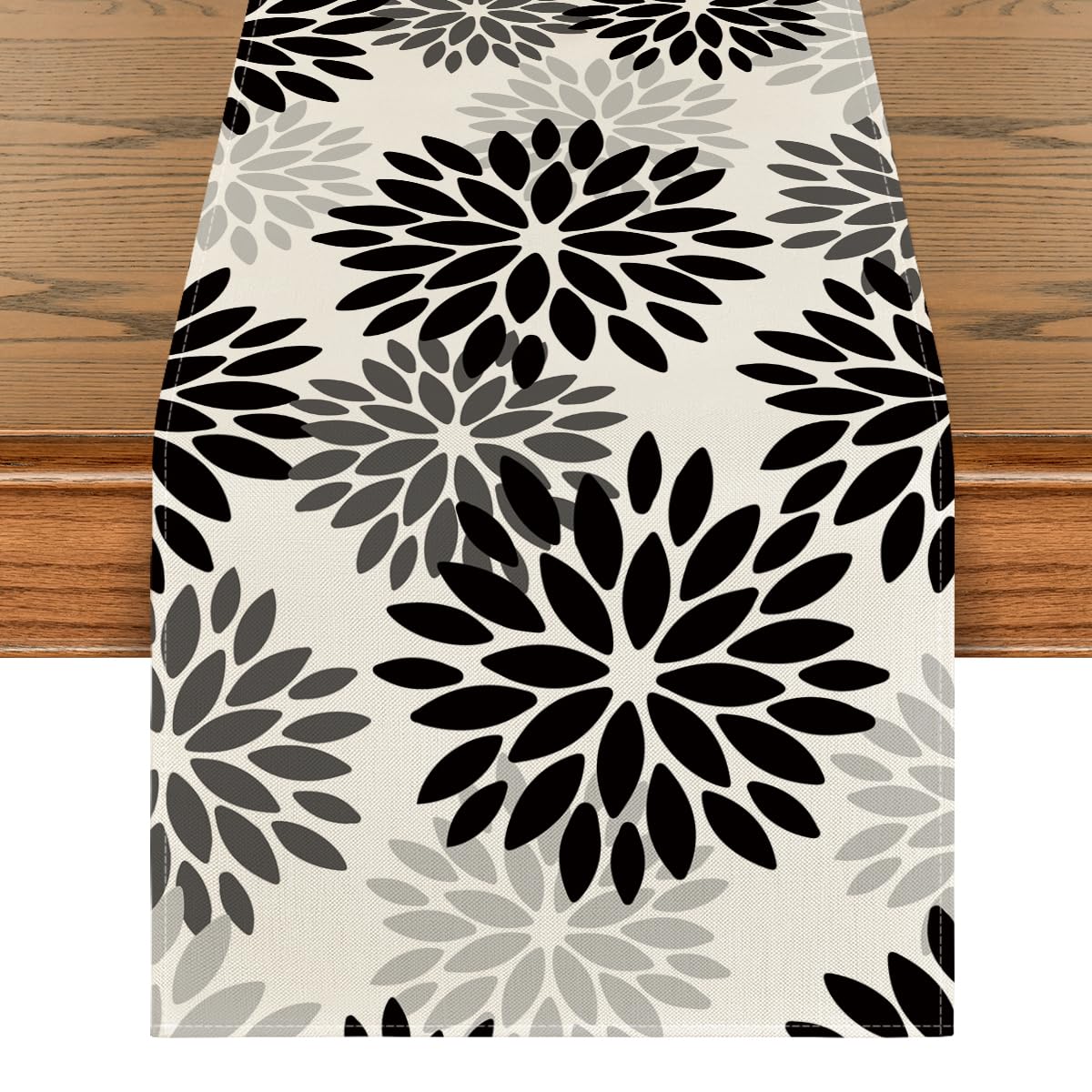 INTEX HOME Velvet Floral Table Runner, Soft Linen Fabric, Machine Washable, Rectangular Design, 1 Piece, 45 x 135 cm, Black x Grey, Dining Table Decoration for Home, Events and Special Occasions