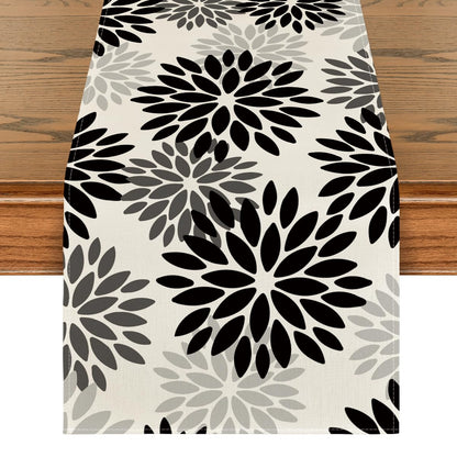 INTEX HOME Velvet Floral Table Runner, Soft Linen Fabric, Machine Washable, Rectangular Design, 1 Piece, 45 x 135 cm, Black x Grey, Dining Table Decoration for Home, Events and Special Occasions