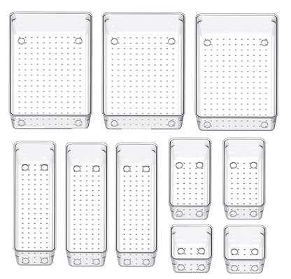 Kepzell 10 Pcs Drawer Organizer plastic Trays Storage Tray for Makeup, Jewelries, Utensils in Bedroom Dresser, Office and Kitchen (10 Pcs Drawer (Model-2))