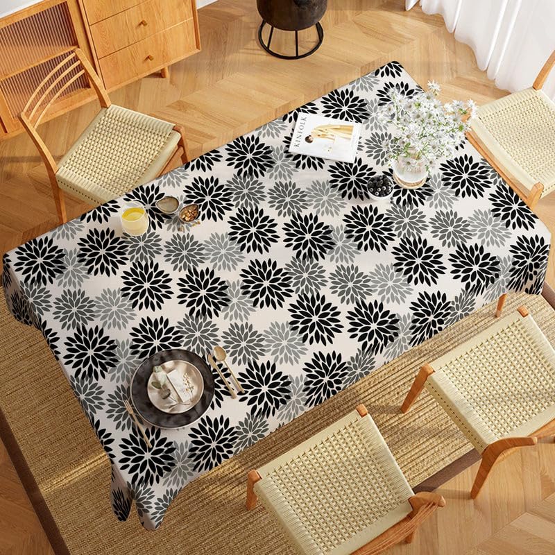 INTEX HOME Linen Velvet Floral Tablecloth, Textured Fabric for Elegant Dining, Special Occasions and Home Decor, Ultra-Soft, Wrinkle-Resistant, Spill-Proof, 130 x 190 cm, Black and Grey