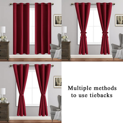 Blackout Curtains with Tiebacks - Thermal Insulated, Light Blocking and Noise Reducing Grommet Curtain Drapes for Bedroom and Living Room, Set of 2 Panels,