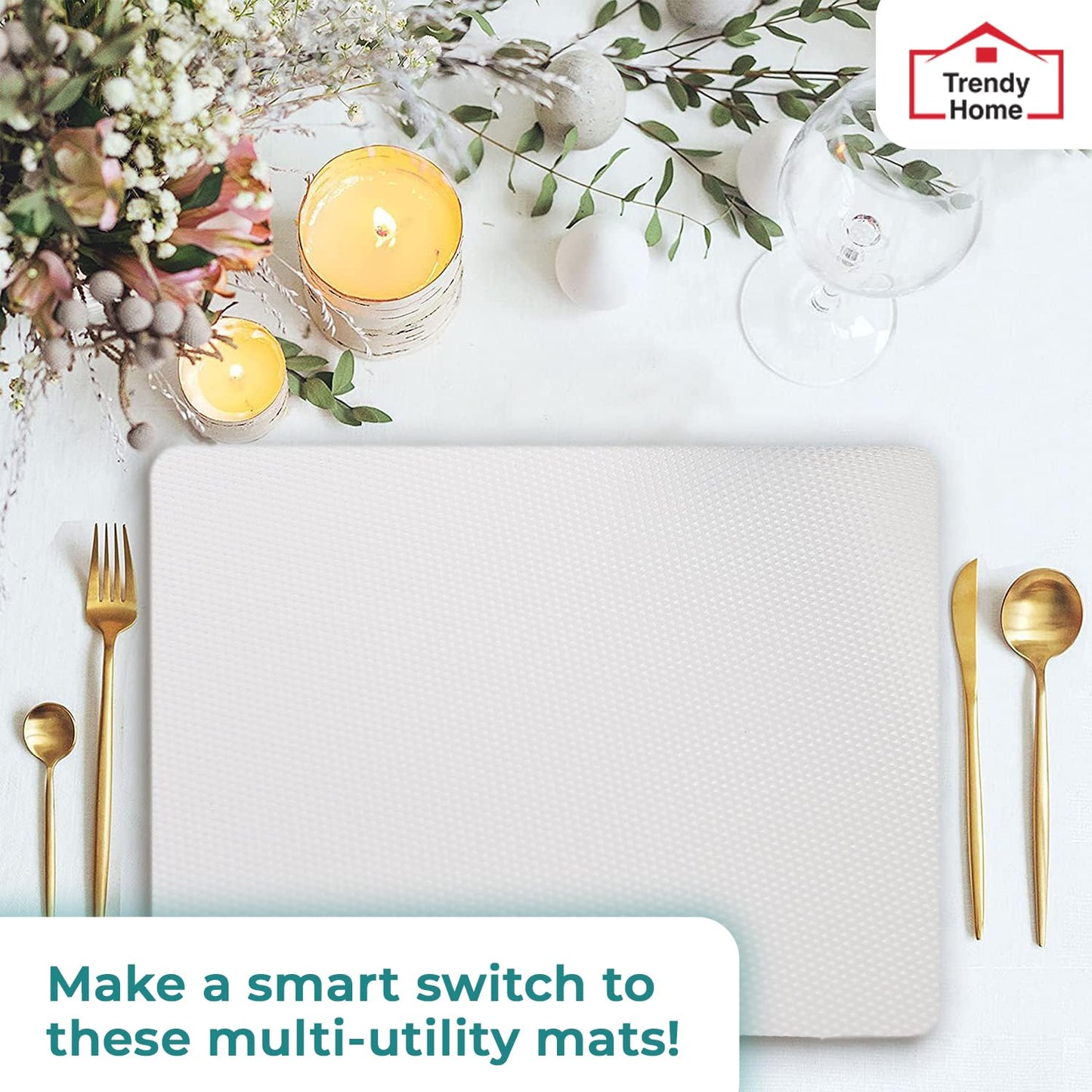 Senego by Trendy Home Anti-Slip Mat for Kitchen (45 cm x 5 m), Food Grade & Washable, Mat for Fridge, Shelves, Cupboards, EVA Shelf Liner Sheet for Drawers & Wardrobe (Diamond Texture, White)