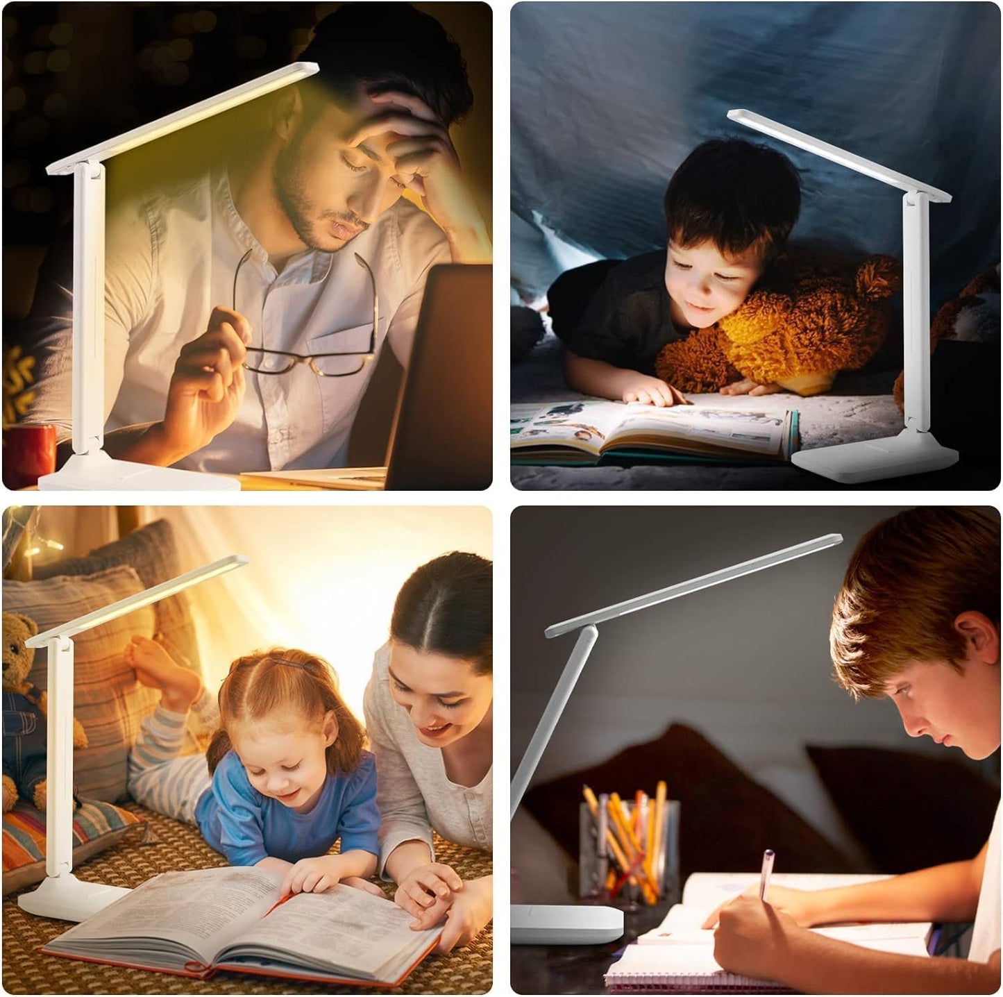 UEMPIRE Desk Lamp, LED, White, Plastic, Rechargeable, Touch Control, Anti-Blue Light, Eye-Caring, Study & Reading, Office & Home