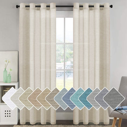 INtex Curtains Semi-Transparent Natural Linen Curtains with Elegant Sheer Fabric and Steel Grommets - 1 Piece 200W x 230L CM Dark gery