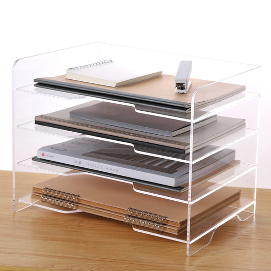 Clear Acrylic Paper Organizer Tray, Enlarged 4-Tier Letter Tray for Desk, Stackable File Storage Organizer for Office Accessories
