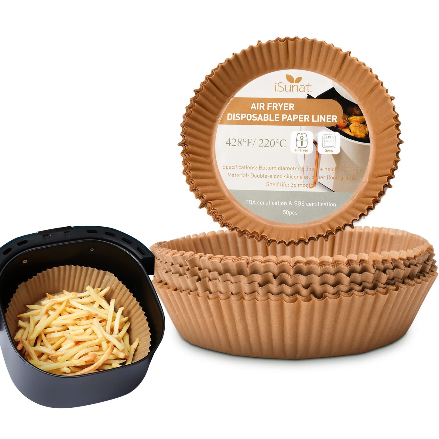 Air Fryer Disposable Paper Liners, Non-Stick Air Fryer Paper Liners for Baking, Round Food Grade Basket Waterproof Oil-Proof for Oven Microwave (100 Pcs 7.9 Inch)