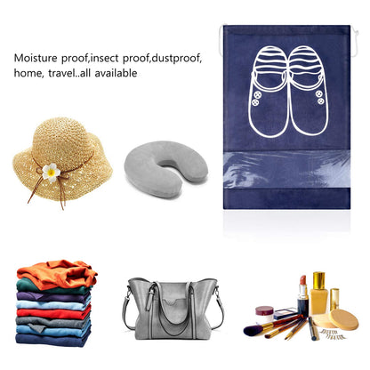 Yosemy 12 Waterproof Shoe Bag, Dustproof Shoe Bag, Travel Shoe Bag, Dark Blue Fabric Bag with Drawstring, Travel Storage Bag, Organiser for Travel at Home