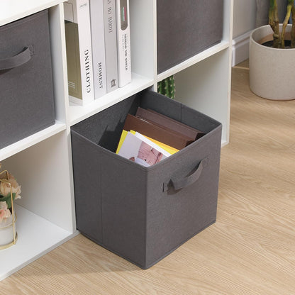 SWETHT Foldable Fabric Storage Cube Organiser Bins, Collapsible Basket with Handles For Home, Kids Baby Nursery Room, Closet Toys Organisation, 26.5 x 26.5x 28 cm (Dark Grey, Set of 4)