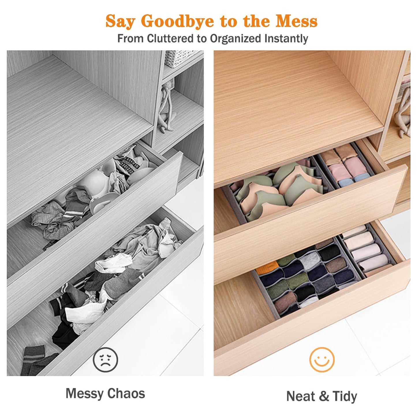 Yucch 8 Pcs Wardrobe Clothes Organizer,Foldable Storage Boxes,Fabric Drawer Organizer Boxes,Drawer Storage Organizer Boxes Dividers for Underwear,Socks,Ties