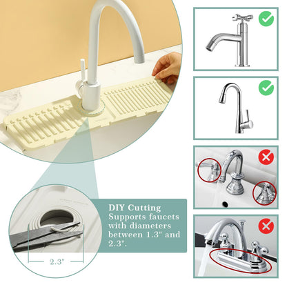 Silicone Faucet Mat Splash Guard, Upgraded Kitchen Sink Mat with Sloped Drain, 44.5x14cm Draining Catcher for Kitchen and Bathroom Countertops, Sink Organizer and Drying Mat