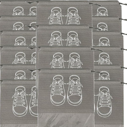 حقائب تخزين أحذية كبيرة، حقائب أحذية مقاومة للغبار برباط مع نافذة شفافة، منظم سفر مقاوم للماء، حقائب أحذية محمولة - رمادي