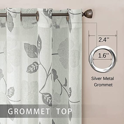 Natural Linen Floral Curtain - Steel grommets
