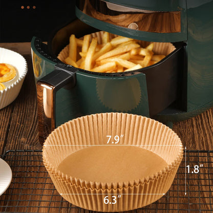 100Pcs Air Fryer Disposable Paper Liners, Non-stick Round Air Fryer Parchment Paper Replacement Mat, Oil-proof Water-proof Wood Pulp Cooking Baking Paper for Kitchen Steamer, Microwave Oven (Natural)