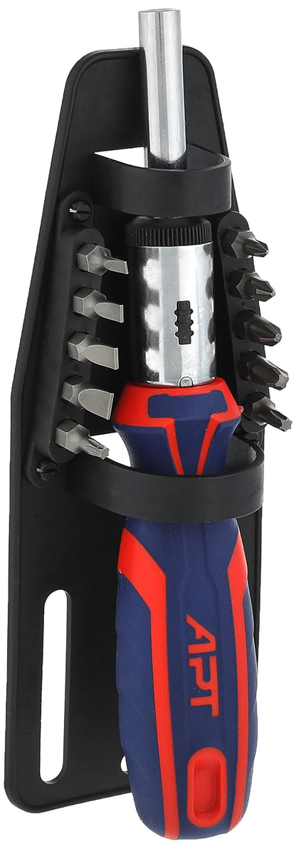 APT 11-Piece Screwdriver Set, Flat Bits, Made of strong durable Material, Ergonomic Soft-Grip Handle, Compact Organizer Case, Hand-Powered, Model AH145477-11