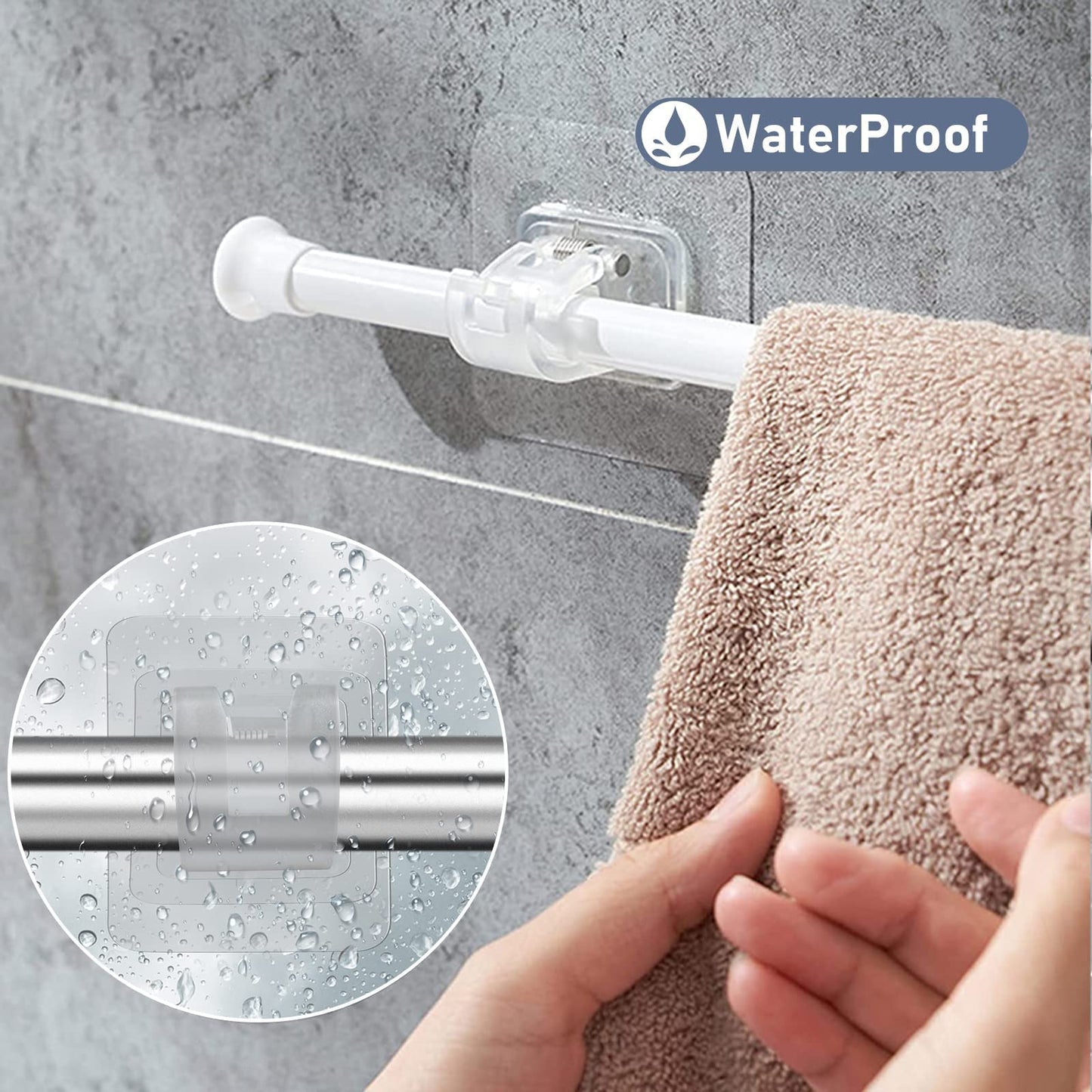 UOCAI Pack of 8 Transparent Self-Adhesive Curtain Rod Holders, No Drilling, Wall Mount, ABS Frame, Stainless Steel Finish