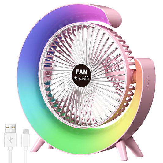Osuke 5 inch Personal Desk Fan with LED Light,3 Speeds Portable Table Fan 180° Tilt,USB Rechargeable Battery Powered Fan,Quiet Cooling Fan for Bedroom Office Outdoor Camping Fan
