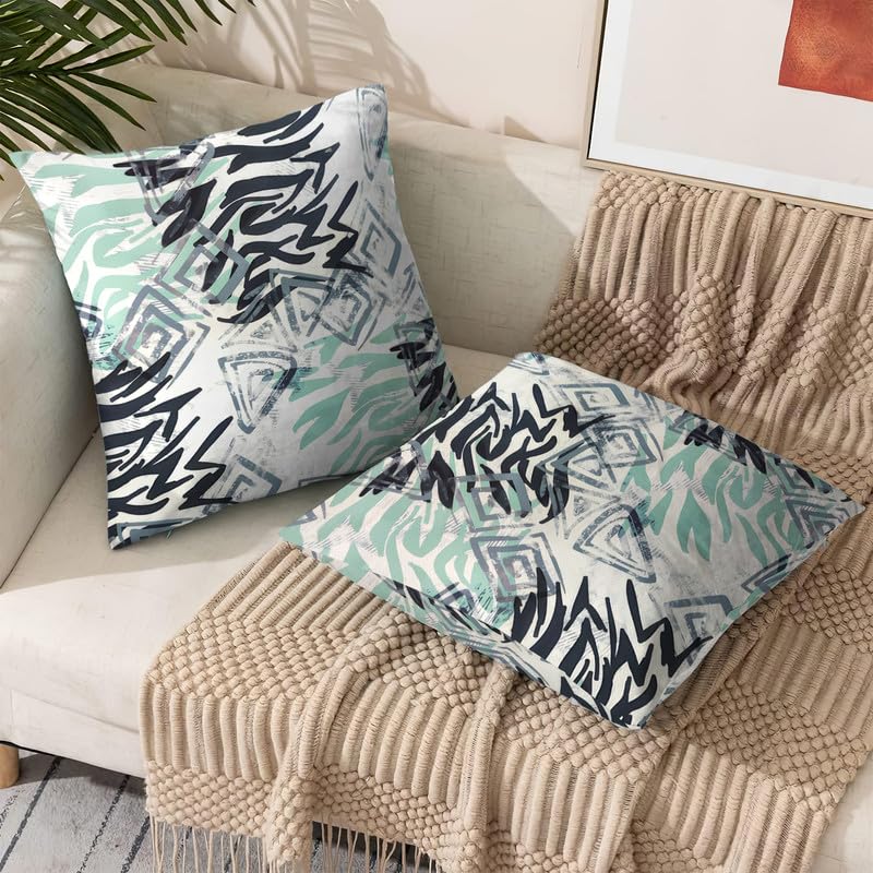 INtex CURTAINS HOUSE Printed Linen Velvet Cushion Covers, Throw Pillow Covers, Maria's Pattern Design, Decorative Pillow Covers, Set Of 2 Pieces Café x Brown 30W x 30L CM