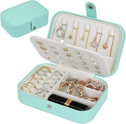 Jewelry Box Organizer, Travel Jewelry Case PU Leather Portable Jewelry Storage Box for Women and Girls Earring Rings Necklace Bracelets Accessories, Double Layer (Blue)
