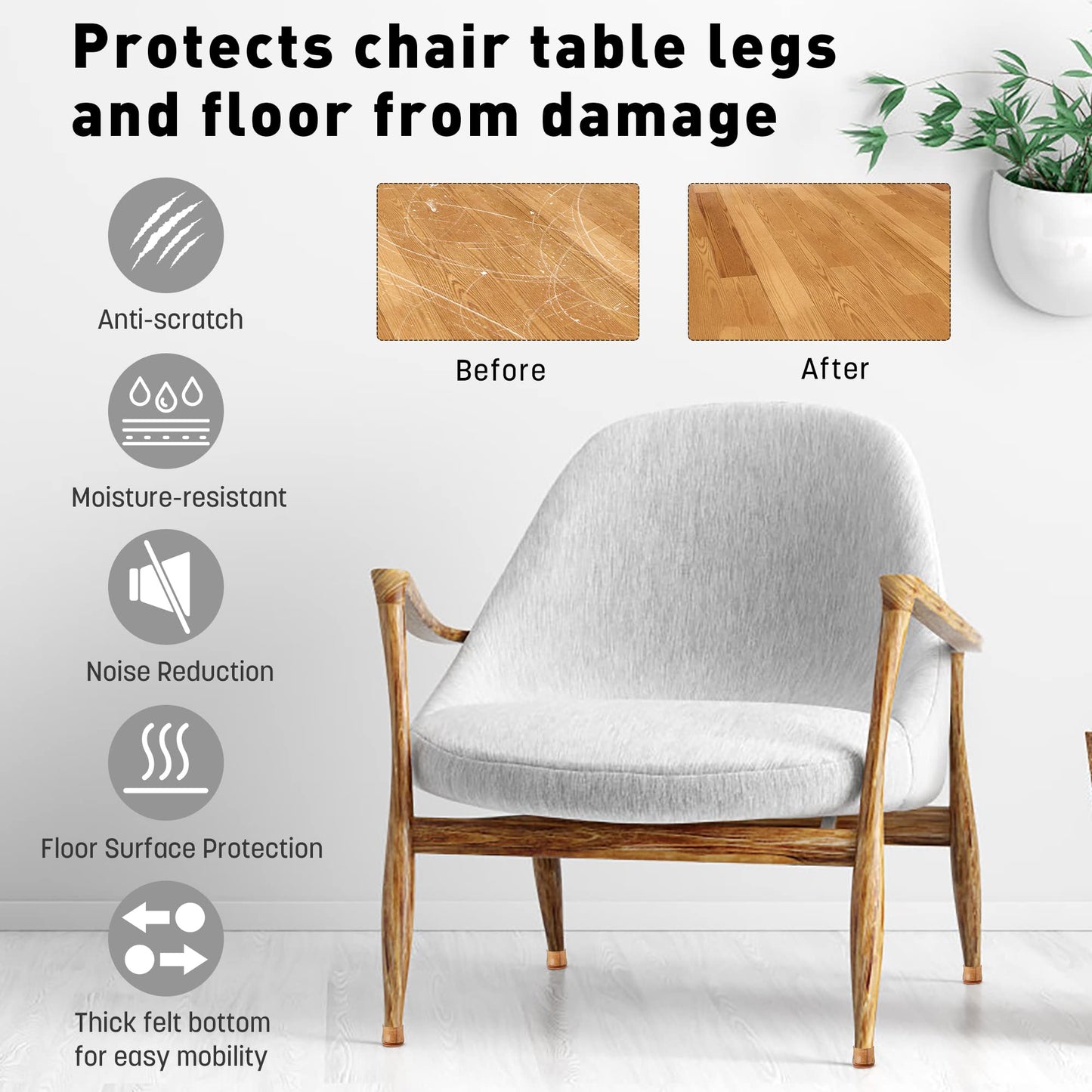 24PCS Upgraded Silicone Chair Leg Floor Protectors for Hardwood Floors, Felt Bottom Furniture Leg Cover, Ruby Sliders for Chair Legs, Non-Slip Round&Square Pads Caps to Scratch and Reduce Noise