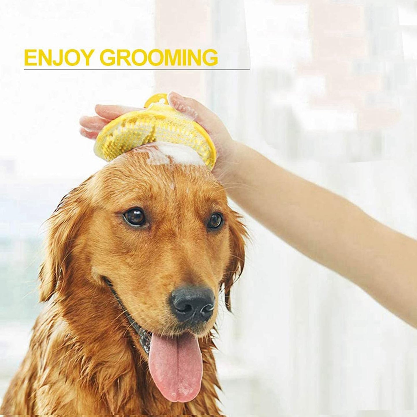 Dog Grooming Brush, Pet Shampoo Bath Brush Shower Wash Glove Soft Rubber Soothing Massager with Adjustable Strap Handle for Long Short Haired Dogs Cats Puppy Washing Grooming Cleaning Loose Fur & Dirt