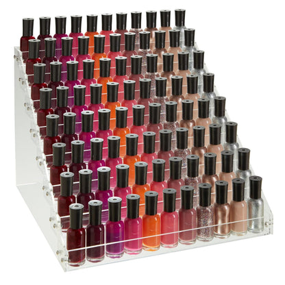 Tier Tiered Acrylic Makeup Organizer, Wide Display Rack for Lipstick, Nail Polish, and Eyeshadow, Clear Countertop Stand for Essential Oils, Paints, and Retail Displays