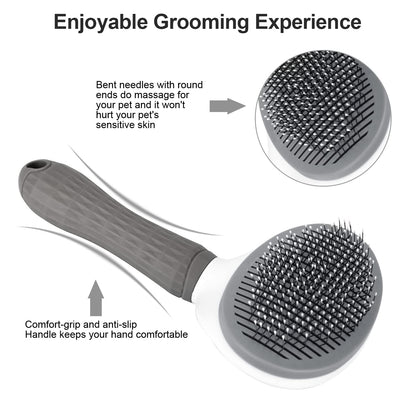 Depets Self Cleaning Slicker Brush, Dog Cat Bunny Pet Grooming Shedding Brush - Easy to Remove Loose Undercoat, Pet Massaging Tool Suitable for Pets with Long or Short Hair Gray
