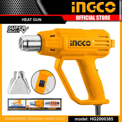 Ingco 2000W Corded Electric Heat Gun With Dual Temperature Control, Yellow