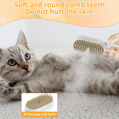 Necomi 3 in 1 Steam Cat Brush - Self Cleaning Massage Brush for Removing Static, Tangled and Loose Hair - Pet Hair Removal Comb for Cats and Dogs