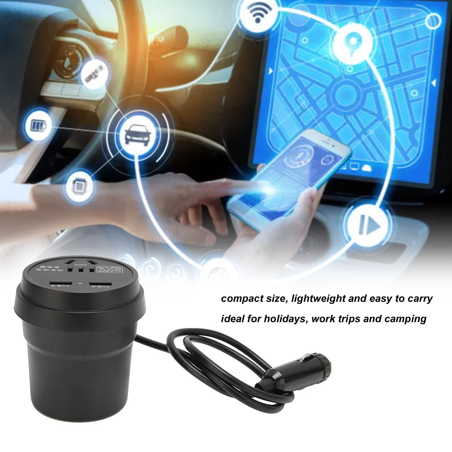 150W Car Voltage Converter Inverter DC 12-24V to 110V-220V with 2 USB Ports Car Converter Cigarette Lighter Socket Adapter for Business Drives and Holidays