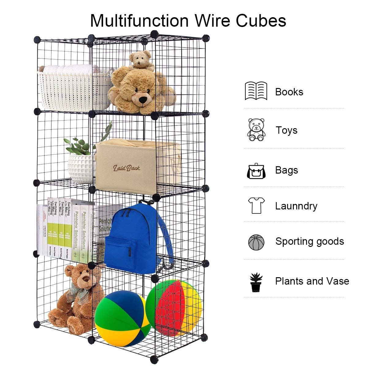 Wire Storage Cubes Modular Shelving Unit DIY Metal Grid Closet Organizer System, Bookcase, Cabinet (8 Cubes)